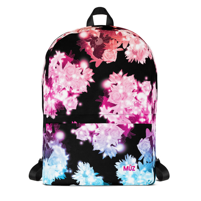 m ū z "Jade" Black Floral backpack