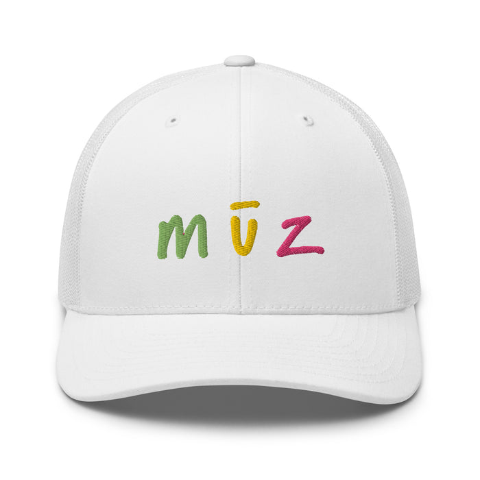 the mūz trademark Retro Trucker Cap (White / Multi)