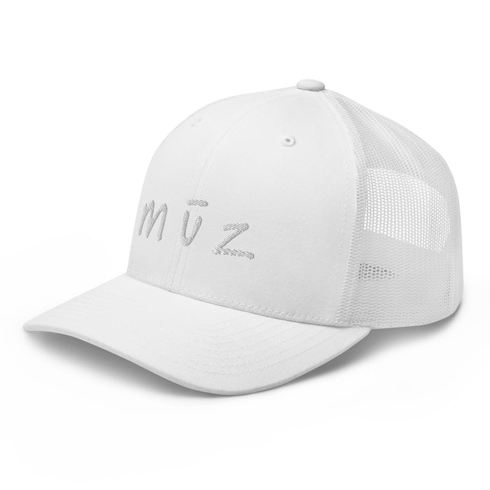 the mūz trademark Retro Trucker Cap (All White)