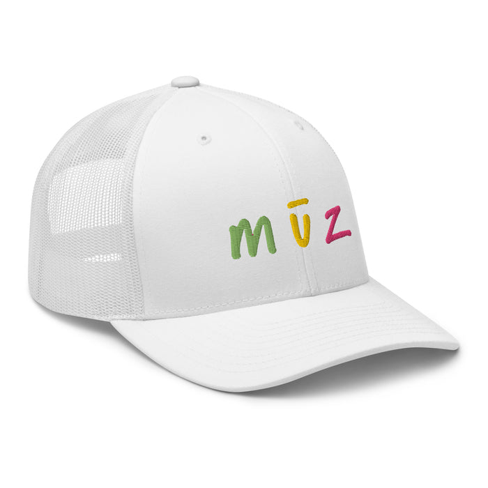 the mūz trademark Retro Trucker Cap (White / Multi)